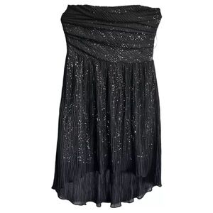 NWT Express Dress Womens 0 Black Strapless High Low Hem Silver Sequin Lining